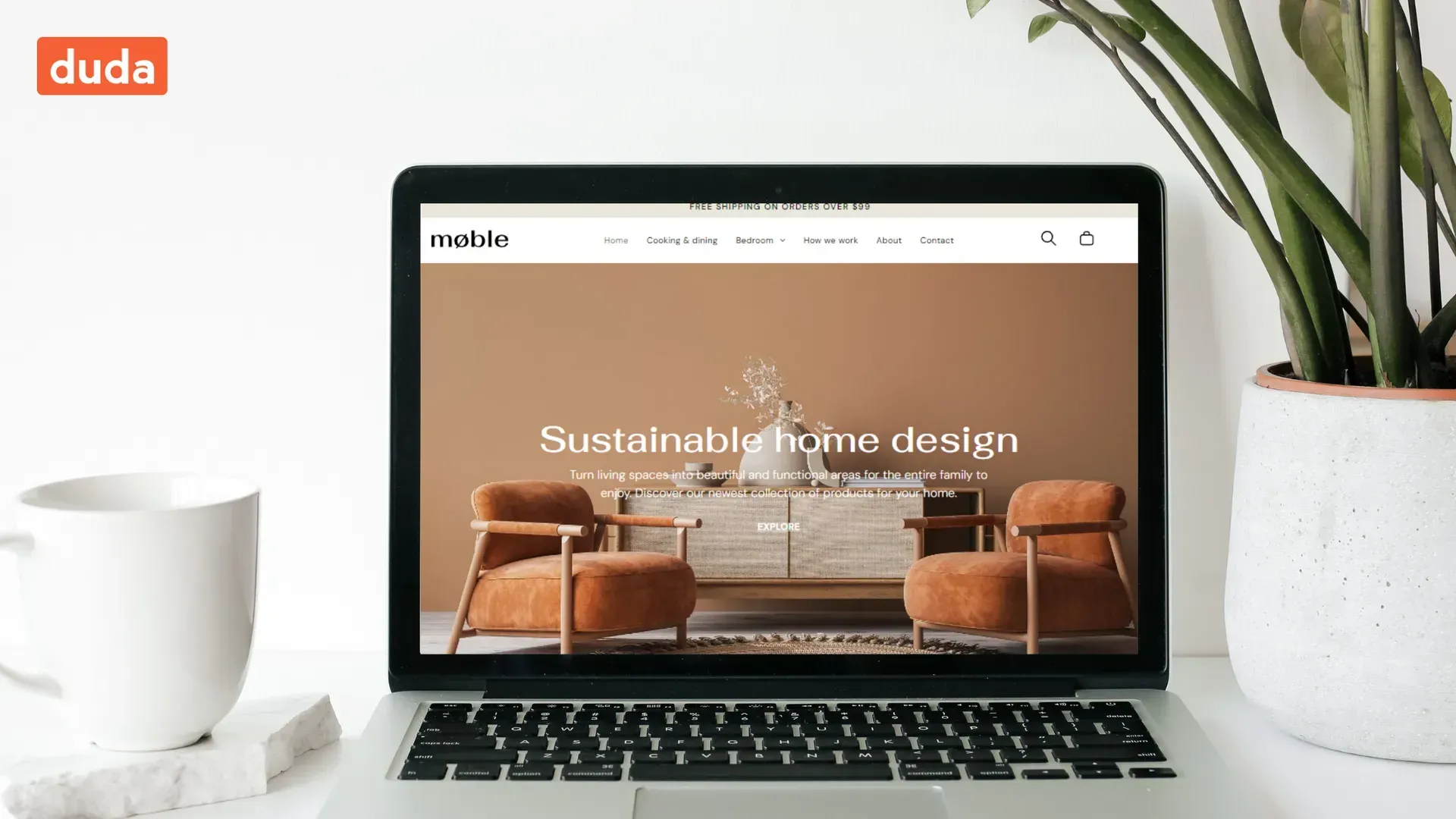 A laptop computer is open to a website for sustainable home design.