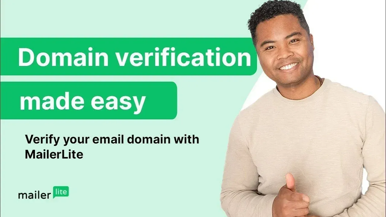 A man is giving a thumbs up in front of a banner that says domain verification made easy