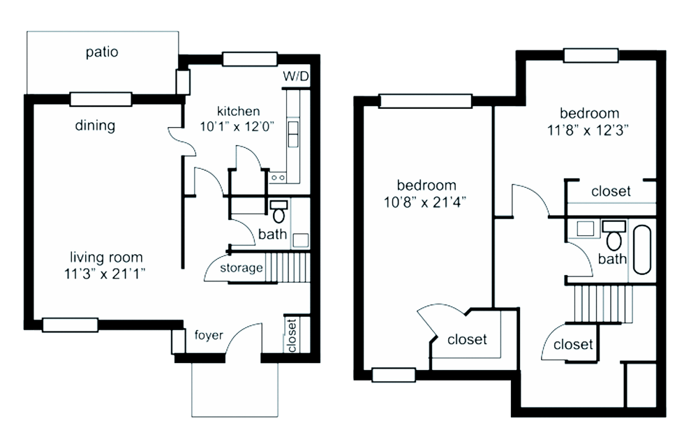 Floor plan of a two-story house with living room, kitchen, dining, and bedrooms.