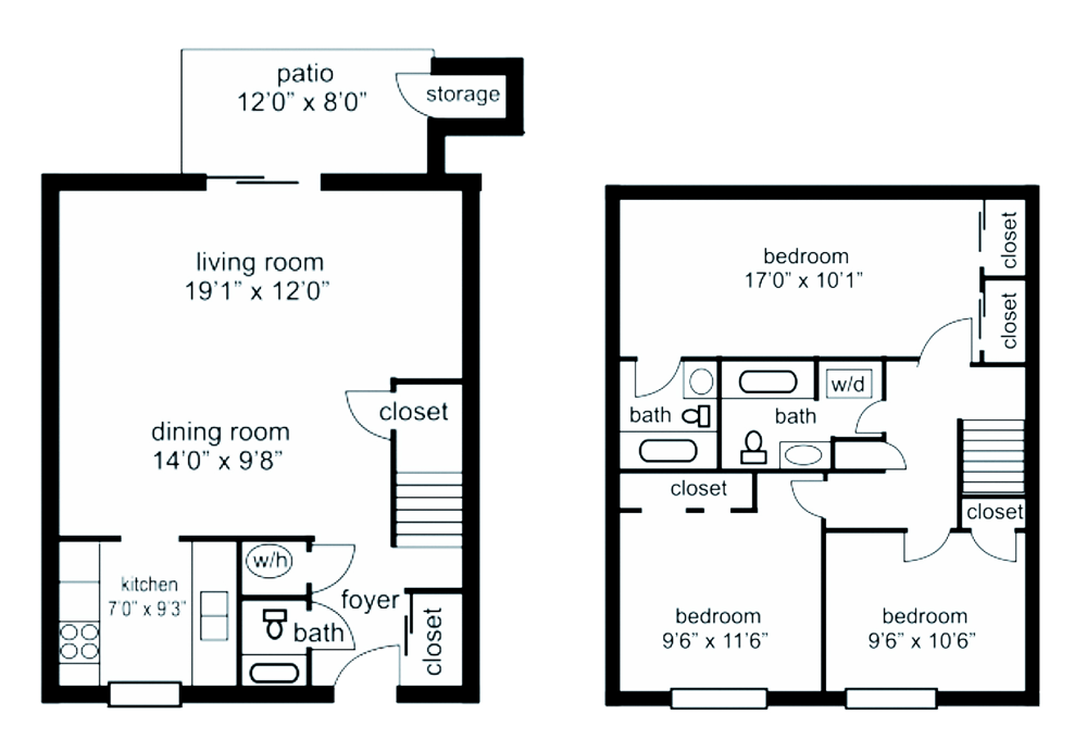 Floor plan of a two-story house, showing rooms like living room, dining room, bedrooms, and bathrooms.