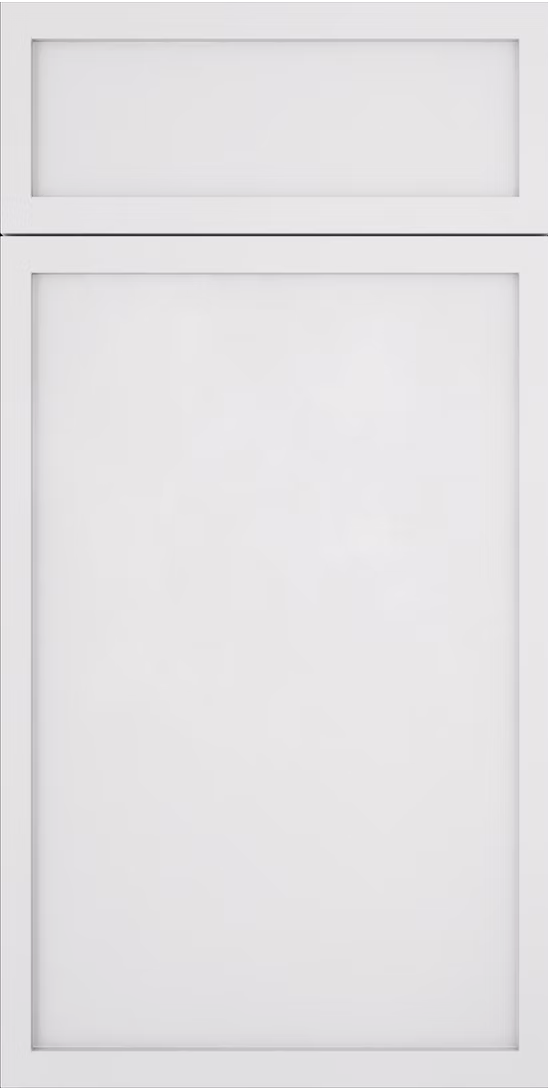 White paneled cabinet door with a small upper drawer and large lower door
