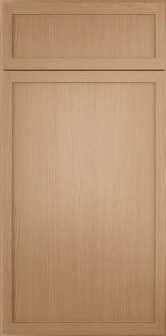 Light wood cabinet door with a narrow upper panel and a larger lower panel