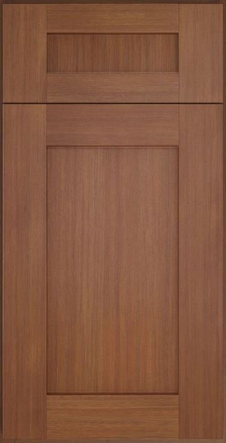 Wooden cabinet door with a raised rectangular panel and horizontal trim