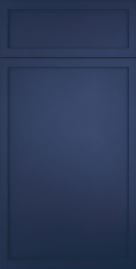 Dark blue paneled door with a small rectangular panel at the top.