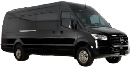Black Mercedes Sprinter cargo van on a white background