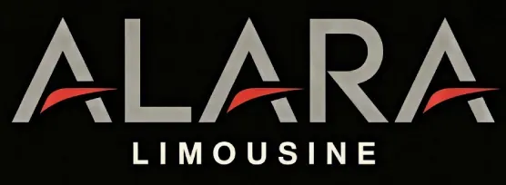 ALARA Limousine logo in silver and red on a black background