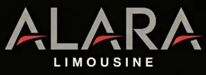 ALARA Limousine logo in silver and red on a black background