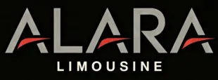 ALARA Limousine logo in silver and red on a black background