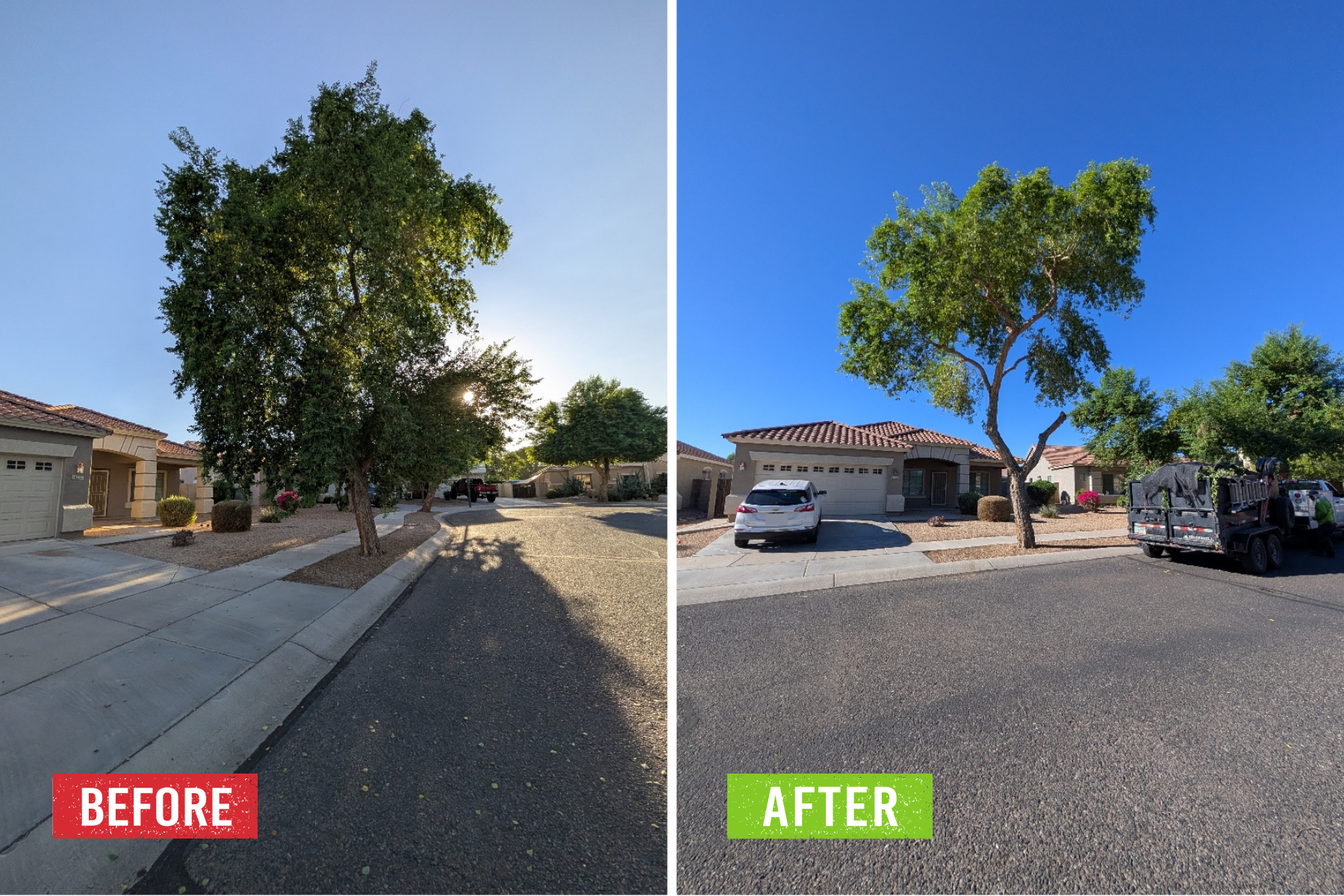 A before and after of paver installation.