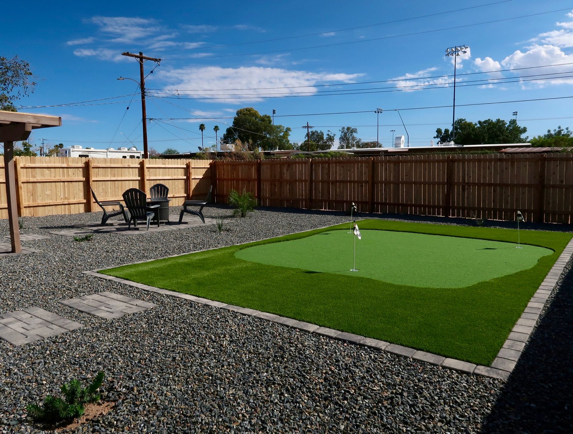 A mini golf course in the backyard.