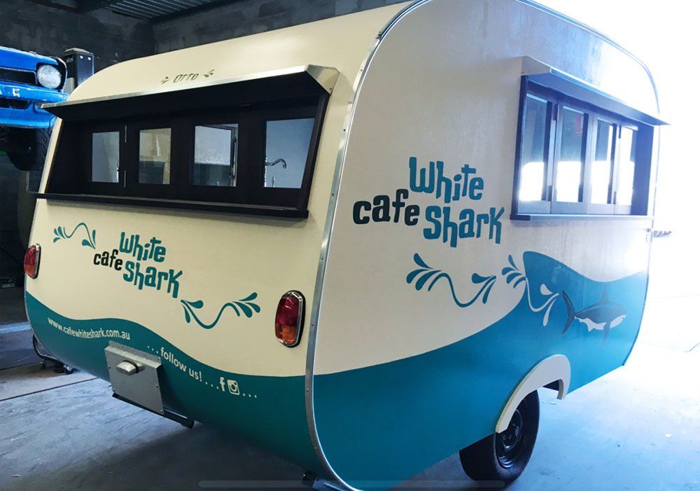 White Cafe Shark Painted Signage — Hand Painted Signs in Tweed Heads South, NSW