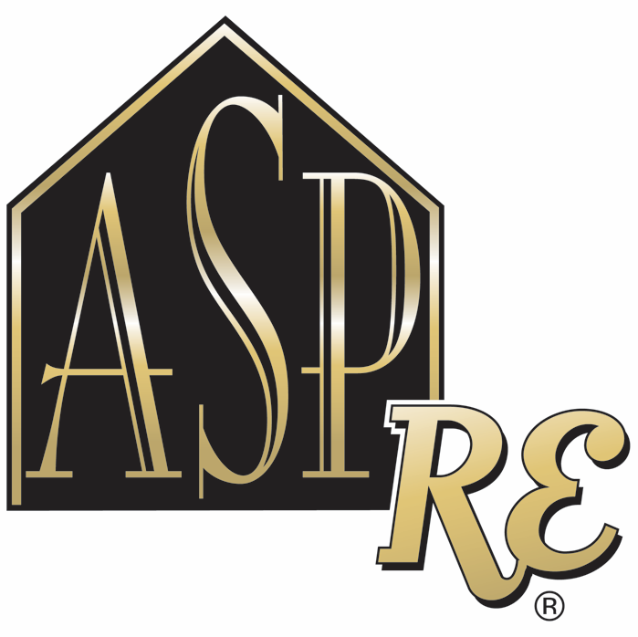 A black and gold logo for asp re
