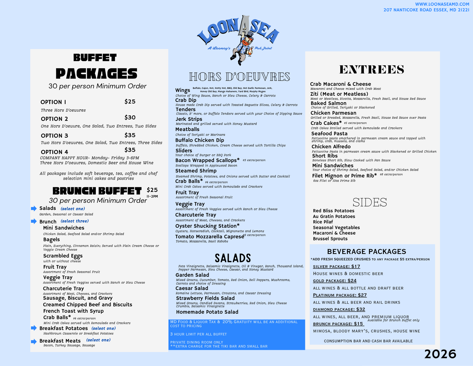 LoonAsea Catering/Private Party Menu