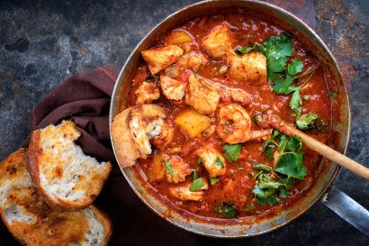 Brown stew fish in Caribbean gravy