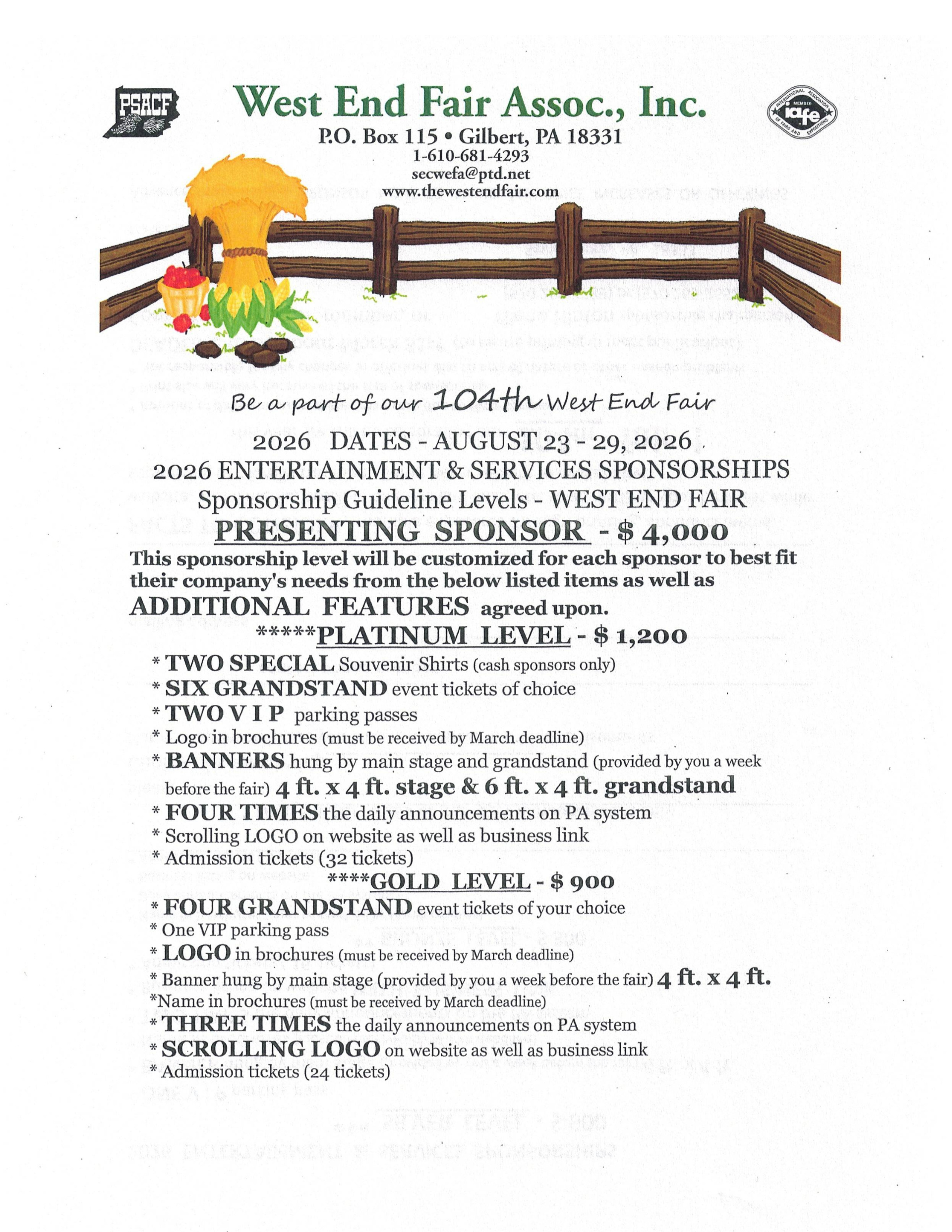 West End Fair Sponsor Form Front