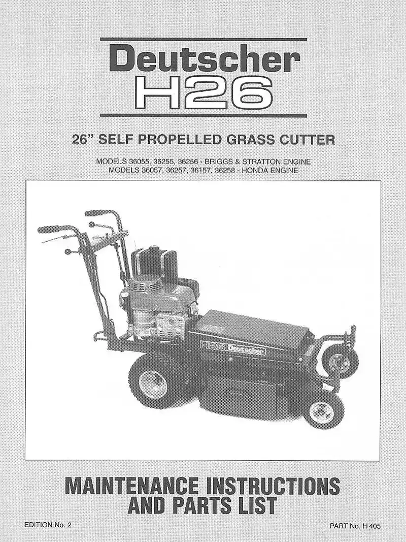 Download PDF manual Deutscher Lawn Mowers - H26 Manual PDF Download