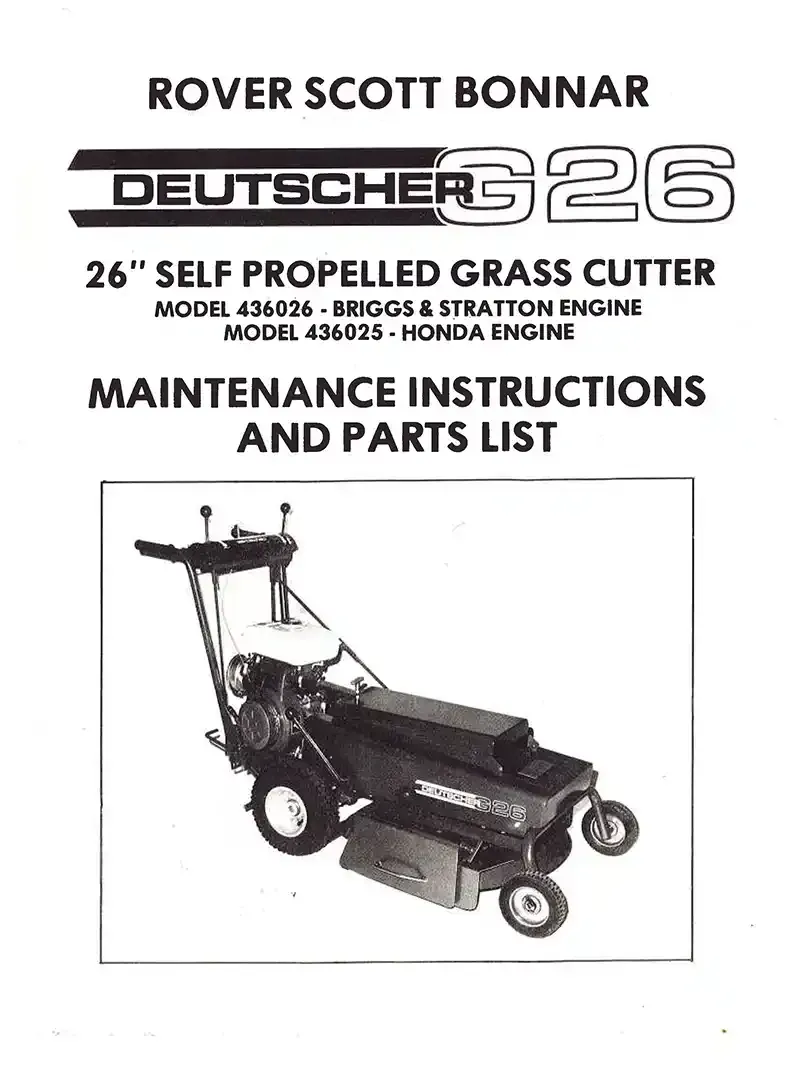 Download PDF manual Deutscher Lawn Mowers - G26 Manual PDF Download
