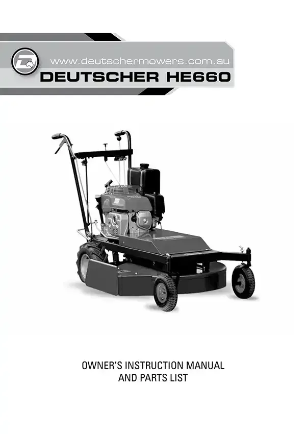 Download Manual Download the HE660 Self-Propelled Petrol Lawn Mower manual from Deutscher Mowers