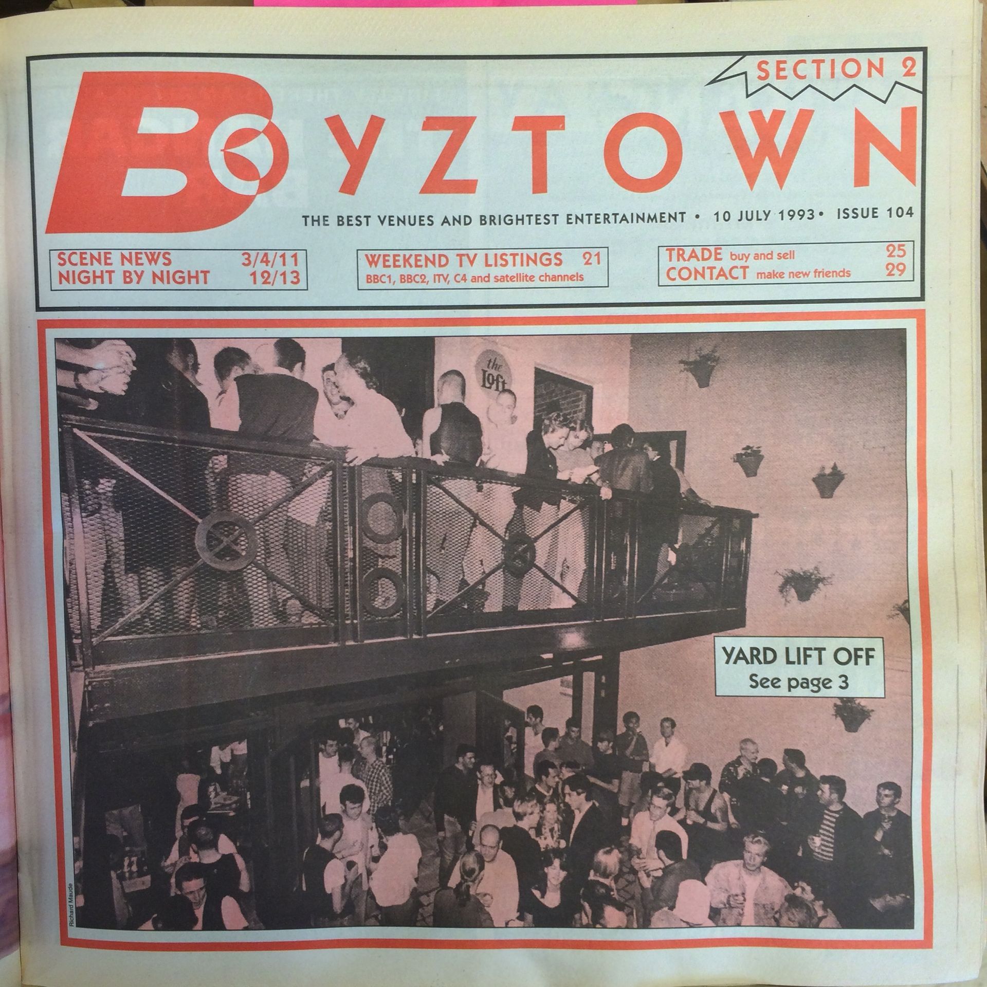Archive Boyz magazine page featuring The Yard, Soho LGBTQIA+ heritage