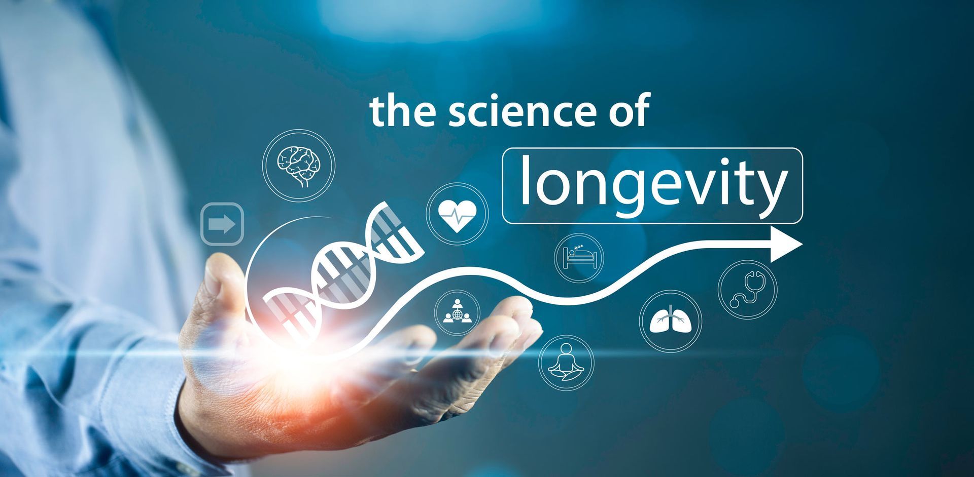 Person holding a glowing DNA strand with the text 