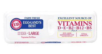 A carton of 12 Eggland’s Best® Classic Eggs in a styrofoam carton.