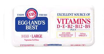 A carton of 18 Eggland’s Best® Classic Eggs in a styrofoam carton.
