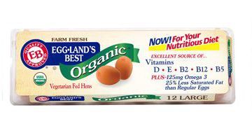 A carton of 12 Eggland’s Best® Organic Eggs in a 100% recyclable plastic carton.