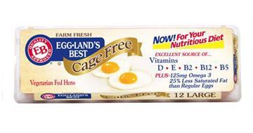 A carton of 12 Eggland’s Best® Cage Free Eggs in a 100% recyclable plastic carton.