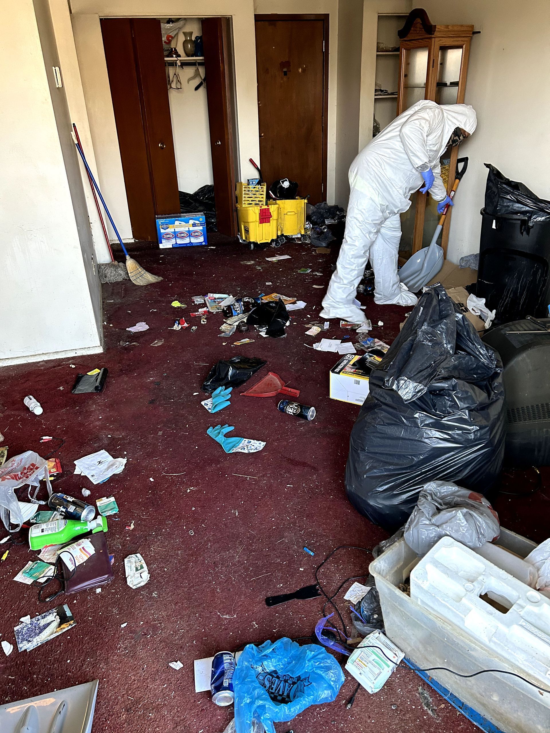 A during shot of a hoard cleanup in Ohio by Kingdom Bio Recovery & Restoration hard at work