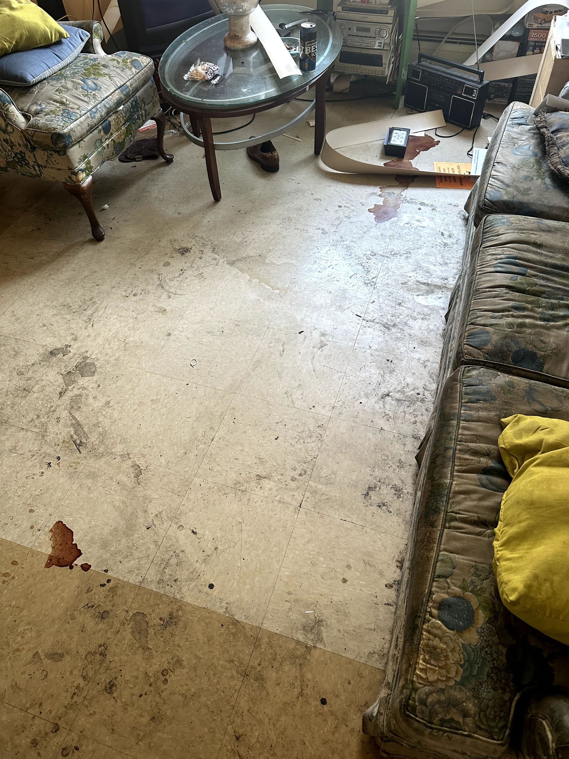 A before shot of a living room in a trauma cleanup in Ohio by Kingdom Bio Recovery & Restoration