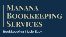 Manana Bookkeeping Services logo on navy background with gold text and tagline &ldquo;Bookkeeping Made Easy&rdquo;