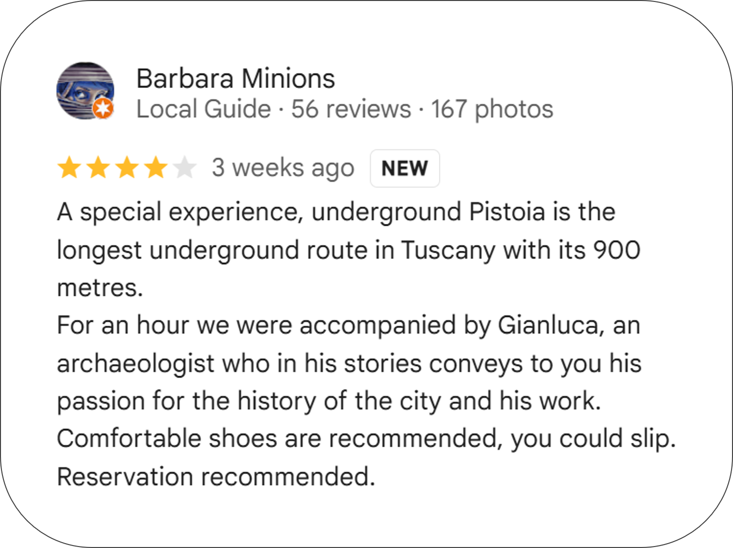 Google Reviews of Pistoia Sotterranea