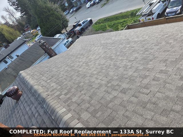 Completed roof replacement at 133A Street and 108 Avenue in Surrey