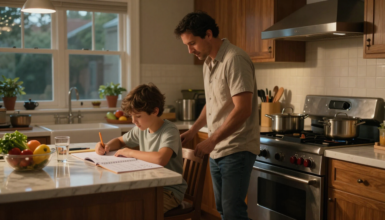 Parent and child in kitchen