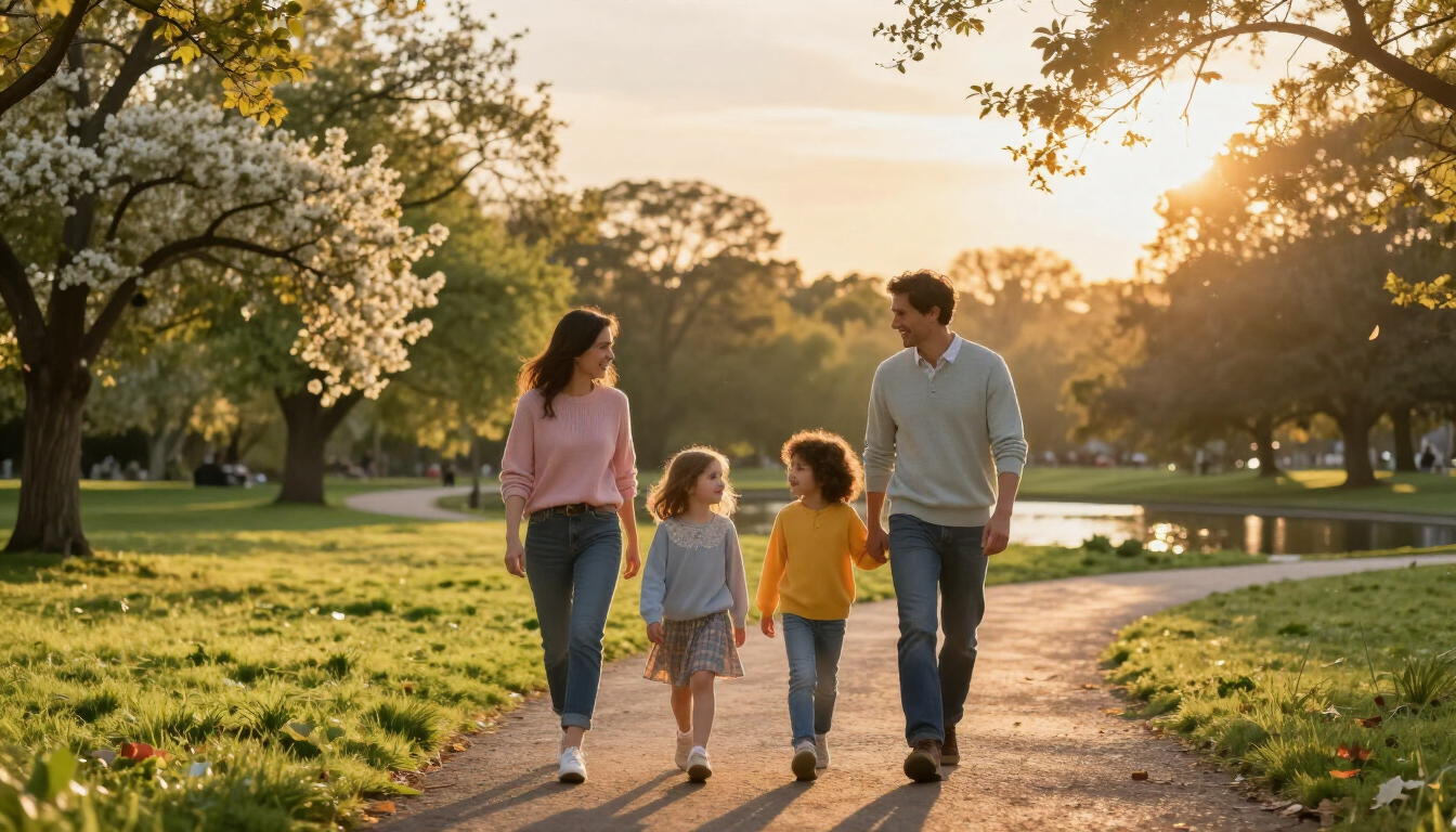 Peaceful family walk