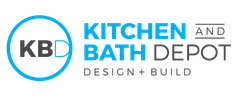 KBD Kitchen and Bath Depot logo in blue, gray, and black with “Design + Build” tagline  in Rockville
