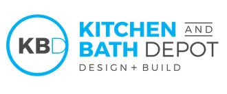 KBD Kitchen and Bath Depot logo in blue, gray, and black with “Design + Build” tagline  in Rockville