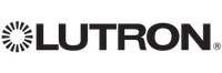 Lutron logo in black and white with a stylized sunburst icon.