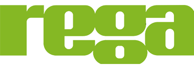 Green stylized “rega” logo on a white background