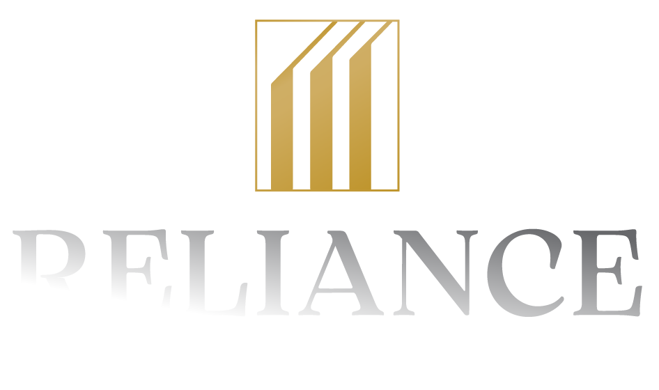 The word reliance is written in gold letters on a white background.