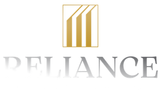 The word reliance is written in gold letters on a white background.