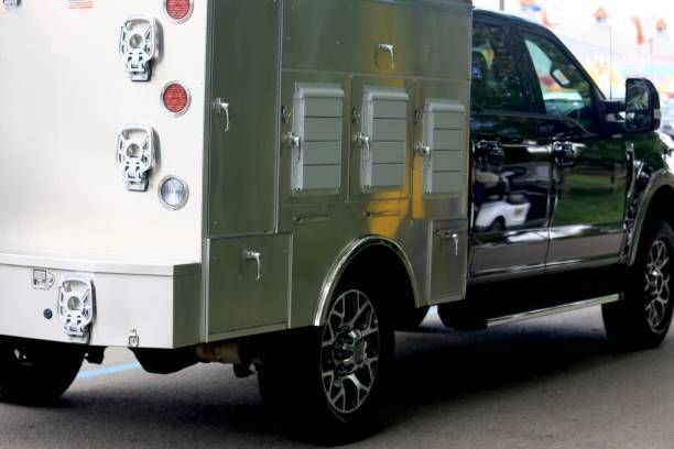 Utility truck bodies in Orange County, CA, used by animal wardens for stray dog rescue and transport.
