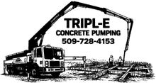Triple-E Concrete Pumping logo with concrete pump truck and phone number 509-728-4153
