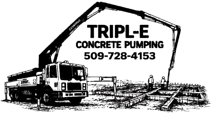 TRIP-L-E Concrete Pumping logo with a concrete pump truck and phone number 509-728-4153