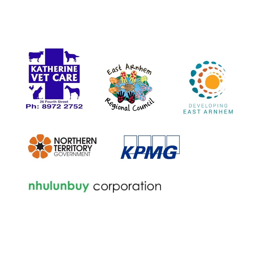 Logos for Katherine Vet Care Centre, East Arnhem Regional Council, Developing East Arnhem Limited, Northern Territory Government, KPMG, and Nhulunbuy Corporation Ltd.