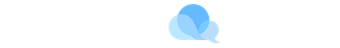 Blue chat bubble logo with overlapping circles on a white background