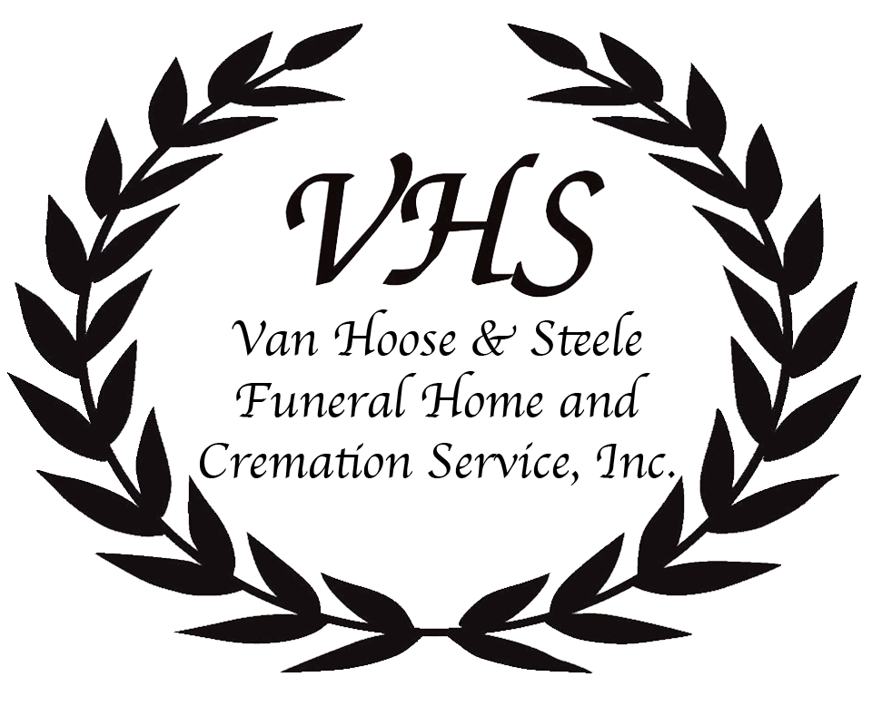 Black laurel wreath logo with VHS and “Van Hoose & Steele Funeral Home and Cremation Service, Inc.” text