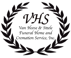 Black laurel wreath logo with VHS and “Van Hoose & Steele Funeral Home and Cremation Service, Inc.” text