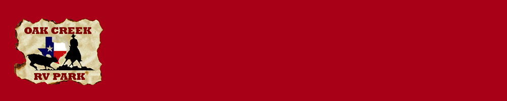 A red background with oak creek rv park written on it