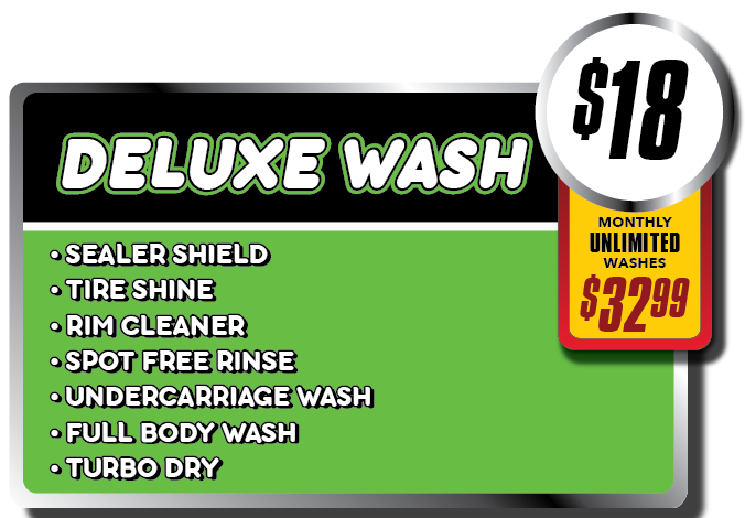 A sign that says deluxe wash for $ 18